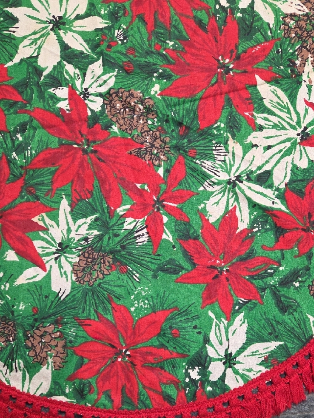 Festive Poinsettia Round Holiday Table Topper - Red & Green - Picture 4 of 7